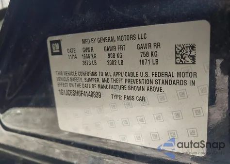 2015 Chevrolet Sonic Lt Auto from USA, damaged, VIN 1G1JC6SH6F4140839